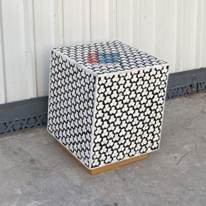 Handcrafted Modern Pattern End Table with Bone Inlay Bohemian Living Room Decor