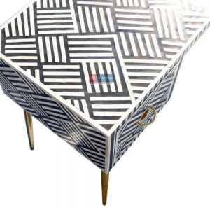 Exquisite Handmade Bone Inlay Console Table with Iron Legs & Stripe Pattern
