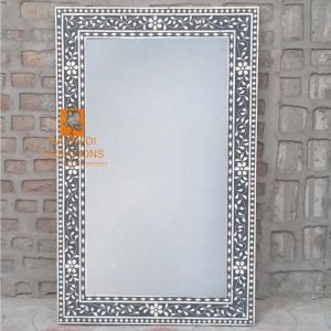 Artisan Bone Inlay Flower Mirror Frame Handmade Beauty for Your Home