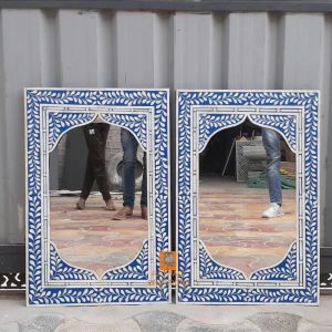 Handmade Bone Inlay Duo Frame Mirror Set of 2 Handcrafted Wall Mirrors