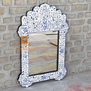 Elegant Bone Inlay Mirror Frame with Floral Pattern Chic Wall Decor