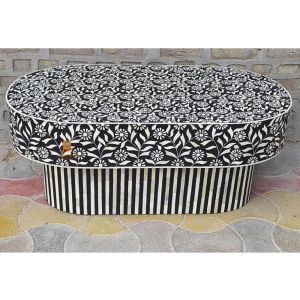 Unique Floral Pattern Bone Inlay Coffee Table Artisanal Centerpiece for Your Home