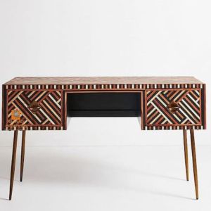 Artisan Bone Inlay Striped Console Table - Modern Entryway Accent Piece