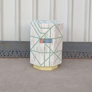 Handcrafted Bone Inlay Modern Pattern End Table Boho Chic Furniture