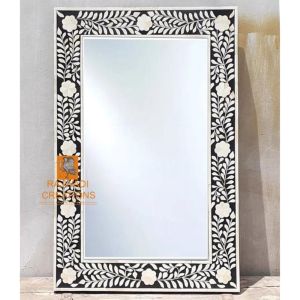 Handcrafted Bone Inlay Mirror Frame featuring Intricate Four Pattern Design