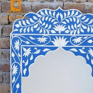 Vintage-Inspired Mirror Frame with Handmade Bone Inlay and Floral Details