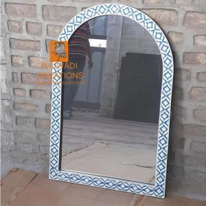 Handmade Mirror Frame with Intricate Bone Inlay and Unique Design
