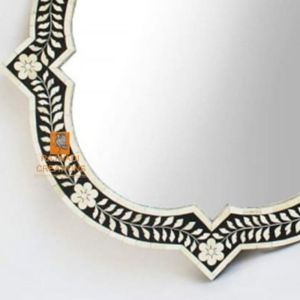 Elegant Handmade Bone Inlay Floral Mirror Frame Round Design