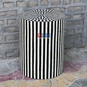 Handmade Bone Inlay Stripped End Table Unique Home Decor