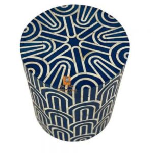 Handmade Bone Inlay End Table with Modern Pattern Design